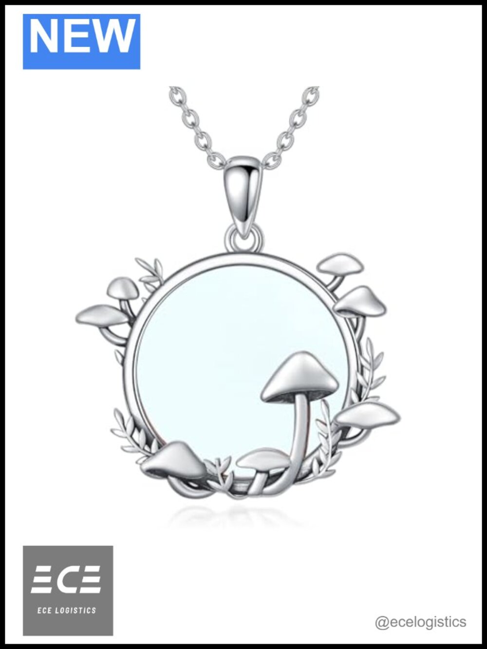 925 Sterling Silver Mushroom Pendant Necklace with Moonstone 18in Adjustable